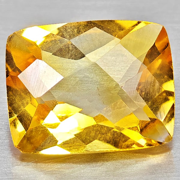Natural Yellow Citrine 2.69 Ct. Cushion Checkerboard 10.1 x 10.1 x 7.9 Mm. Gemstone From Brazil (1 of 3)