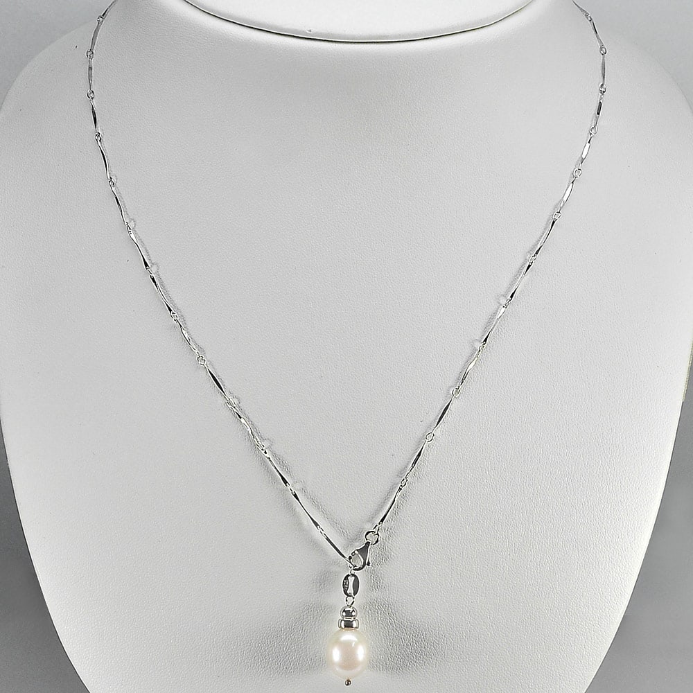 Natural White Pearl 925 Sterling Silver Necklace Jewelry Length 18 Inch. (1 of 3)