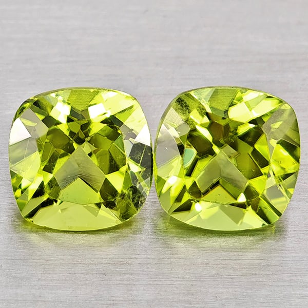 Natural Green Peridot 2.00 Ct. 2 Pcs Cushion Shape 6 Mm. Gemstones From Pakistan (1 of 3)