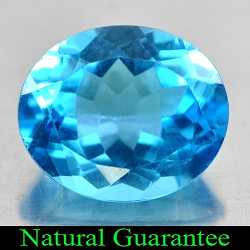 Natural Swiss Blue Topaz 5.60 Ct. Oval Shape 12 x 10 Mm Gemstone from Brazil: Product ID: 807161151 Product Name: Natural Blue Topaz Weight: 5.60 CT. Size: 12 x 10 x 6.3 MM. Shape: Oval Color: Swiss Blue Clarity:VVS Luster: Good Gems Origin: Brazil Treatment: Treated Crystal St