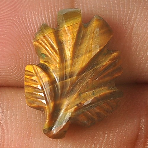 Natural Golden Tiger Eye 7.43 Ct. Carving Leaves Shape 17 x 13 Mm Gemstone from Thailand (1 of 3)
