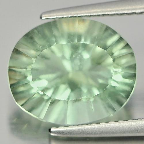 Natural Green Fluorite 5.63 Ct. Oval Concave Cut 12.1 x 10.1 Mm Gemstone from Brazil (1 of 3)