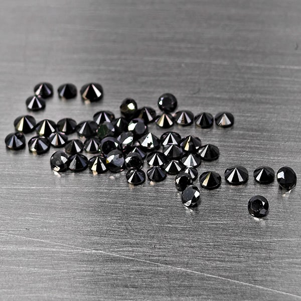 Natural Black Diamond 1.18 Ct. 50 Pcs Round Diamond Cut 1.7 Mm: Product ID: 502100500 Product Name: Natural Natural Diamond Weight: 1.18 CT. Size: 1.7 x 1.7 x 1 MM. Shape: Round Diamond Cut Color: Black Clarity:Opaque Luster: Good Gems Origin: Belgium Treatment: T