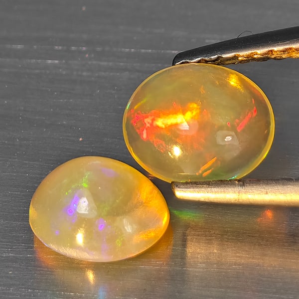 Natural Multi Color Play Of Colour Opal 1.16 Ct. 2 Pcs Oval Cabochon Shape Gemstones From Ethiopia (1 of 3)