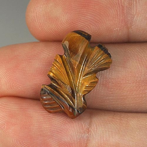 Natural Golden Tiger Eye 6.52 Ct. Carving Leaves Shape 19 x 11.5 Mm Gemstone from Thailand (1 of 3)