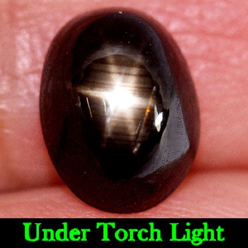 Natural Black Star Sapphire 3.52 Ct. Oval Cabochon Shape 9.2 x 7.1 Mm Gemstone from Thailand: Product ID: 806146088 Product Name: Natural Star Sapphire Weight: 3.52 CT. Size: 9.2 x 7.1 x 5.3 MM. Shape: Oval Cabochon Color: Black Clarity:Opaque Luster: Good 6 Rays Star Gems Origin: Thailand Tre