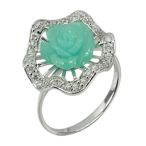 3.29 G. 925 Sterling Silver Ring Size 8 Green Rose Resin (1 of 3)