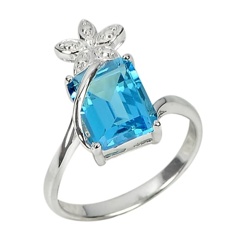 925 Sterling Silver Ring Size 8 Natural Gemstone Swiss Blue Topaz 3.92 G. (1 of 3)