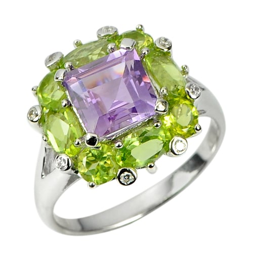 925 Sterling Silver Ring Size 9 Natural Purple Amethyst Green Peridot 5.90 G. (1 of 3)