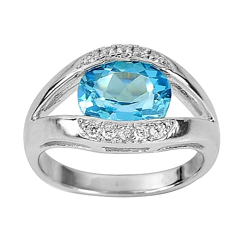 4.36 G. 925 Sterling Silver Ring Size 7 Natural Gem Oval Shape Swiss Blue Topaz (1 of 3)