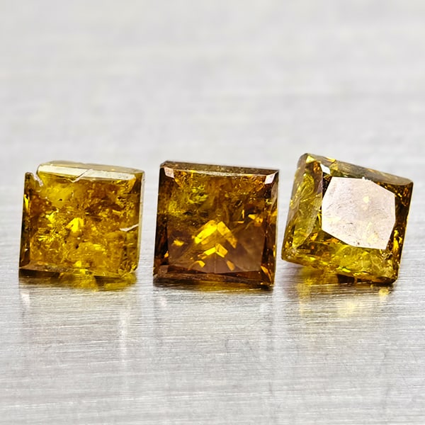 Natural Red Yellow Loose Diamond 0.71 Ct. 3 Pcs. Square Princess Cut 3 x 2.9 Mm (1 of 3)