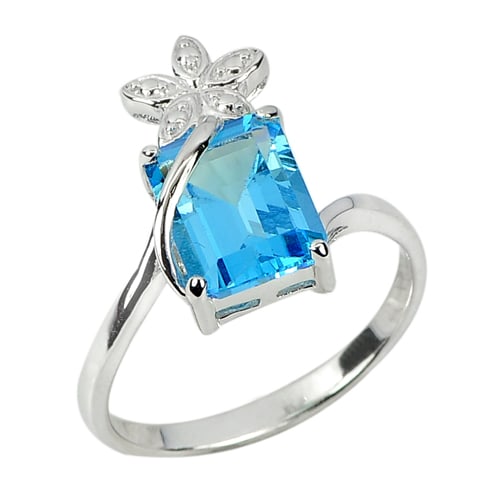 925 Sterling Silver Ring Size 9 Natural Gemstone Swiss Blue Topaz 3.97 G. (1 of 3)