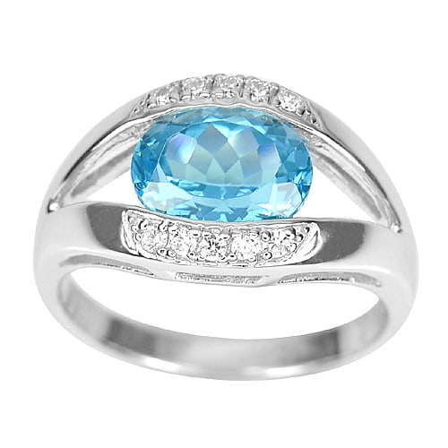 925 Sterling Silver Ring Size 8 Natural Gemstone Oval Shape Blue Topaz 4.58 G. (1 of 3)