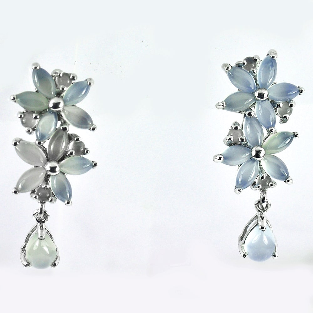 925 Sterling Silver White Gold Plated Earrrings Natural Gemstone Blue Aventurine (1 of 3)