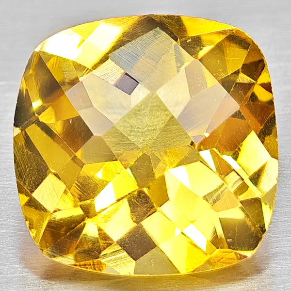 Natural Yellow Citrine 1.94 Ct. Cushion Checkerboard Cut 8.1 x 8.1 Mm. Gemstone From Brazil (1 of 3)