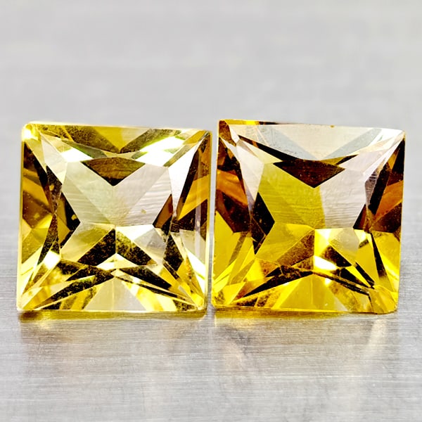 Natural Yellow Citrine 2.89 Ct 2 Pcs Square Princess Cut 7 Mm Gemstones From Brazil (1 of 3)