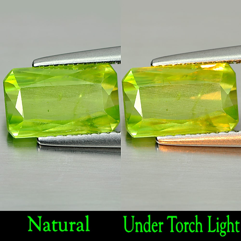 Natural Green Sphene With Rainbow Spark 2.33 Ct. Octagon Shape 10 x 6.2 Mm. Gemstone Unheated: Product ID: 806507884 / Product Name: Natural Sphene / Weight: 2.33 CT. / Size: 10 x 6.2 x 3.3 MM. / Shape: Octagon / Color: Green With Rainbow Spark / Clarity:SI1 / Luster: Adamantine / Gems Origin: