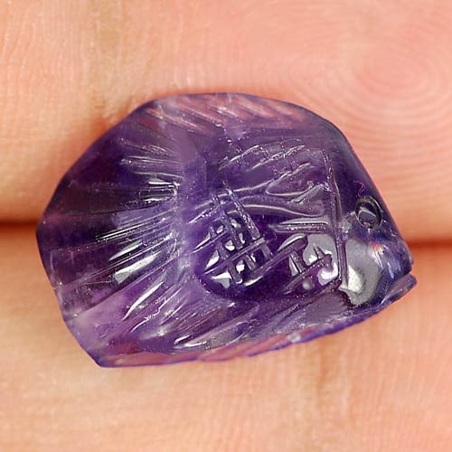 Natural Purple Amethyst 7.30 Ct. Fish Carving 17.1 x 11.7 Mm. Gemstone From Brazil (1 of 3)