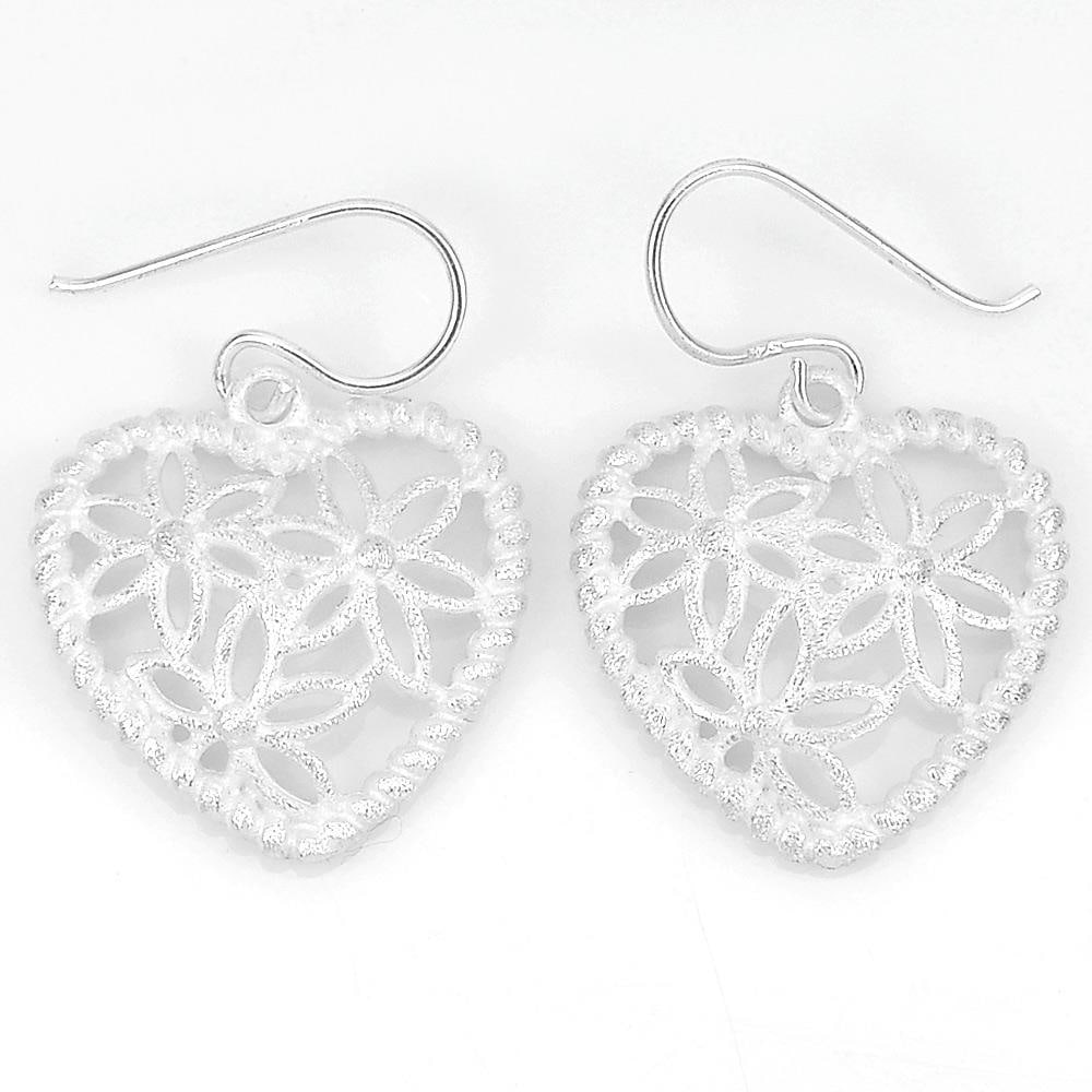5.05 G. Real 925 Sterling Silver Fine Jewelry Earrings Heart Dangle Beautiful (1 of 3)