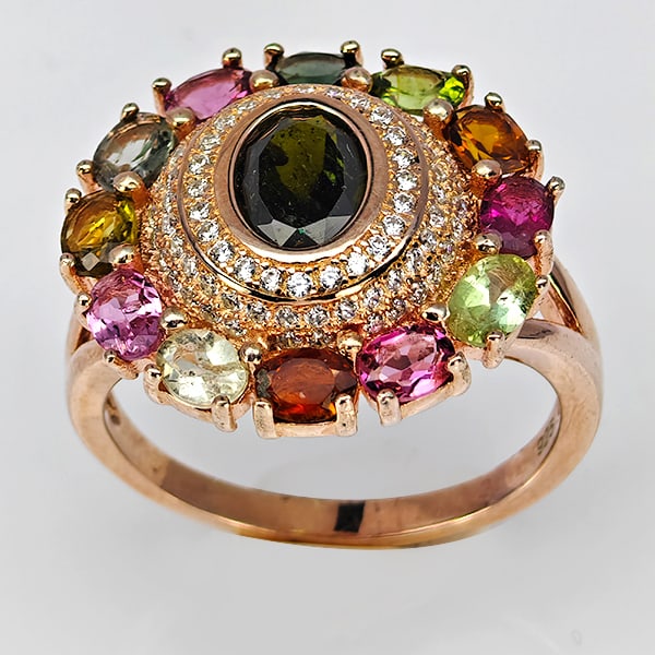 Natural Mulit Color Tourmaline 925 Sterling Silver Ring Jewelry Rose Gold Plated 5.30 G. Size 8 (1 of 3)