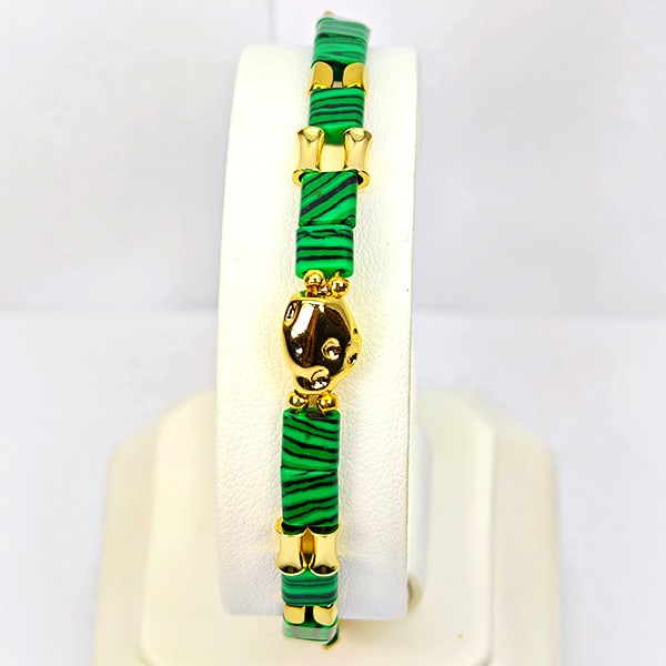 Natural Malachite 925 Sterling Silver Bracelet Jewelry Max Length 7.5 Inch. (1 of 3)