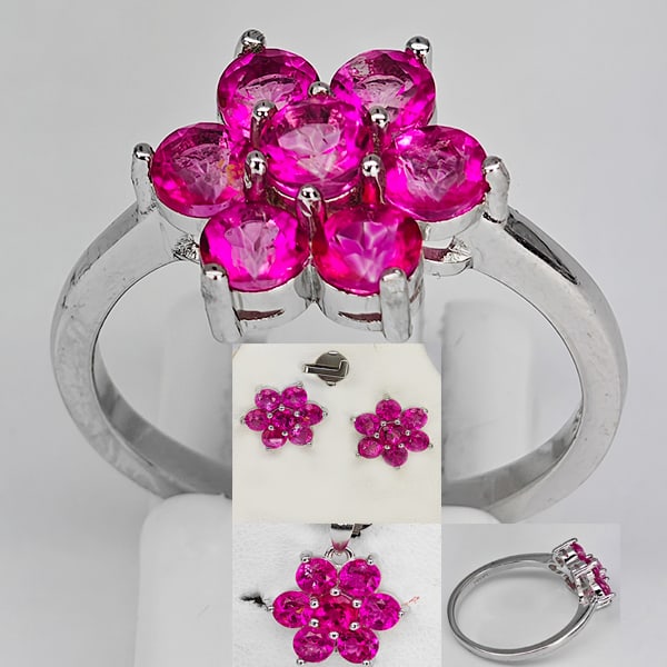 Natural Pink Topaz 925 Sterling Silver Jewelry Sets 9.90 Grams Ring Size 9 And Earrings (1 of 3)