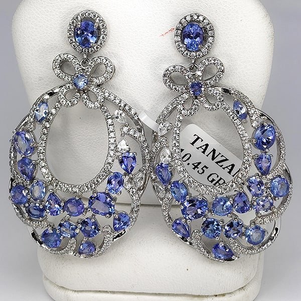 Natural Purplish Blue Tanzanite 925 Sterling Silver Earrings Jewelry 10.45 Grams (1 of 3)