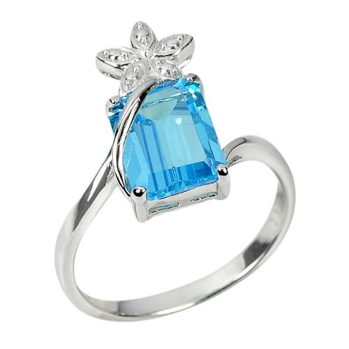 3.91 G. 925 Sterling Silver Ring Size 9 Natural Gemstone Swiss Blue Topaz (1 of 3)