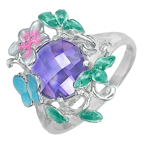 6.19 G. 925 Sterling Silver Ring Size 8 with Natural Gemstone Purple Amethyst (1 of 3)