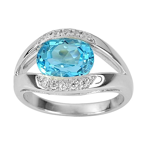 925 Sterling Silver Ring Size 7 Natural Gemstone Swiss Blue Topaz 4.43 G. (1 of 3)