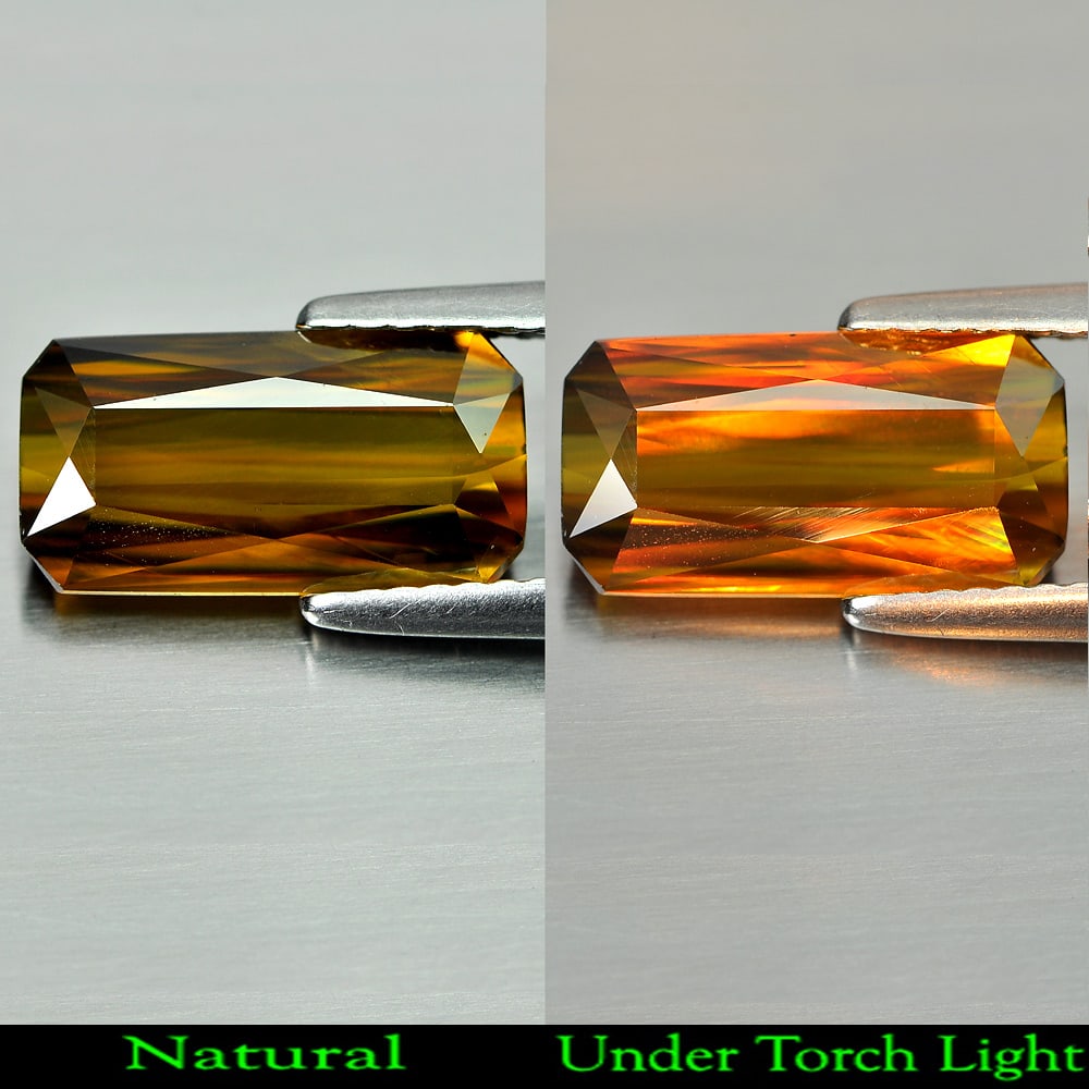 Natural Multi-Color Sphene With Rainbow Spark 3.59 Ct. Octagon Shape 12.5 x 6.6 Mm. Gemstone: Product ID: 806507997 Product Name: Natural Sphene Weight: 3.59 CT. Size: 12.5 x 6.6 x 4 MM. Shape: Octagon Color: Multi-Color With Rainbow Spark Clarity:VSI Luster: Adamantine Gems Origin: Madagascar