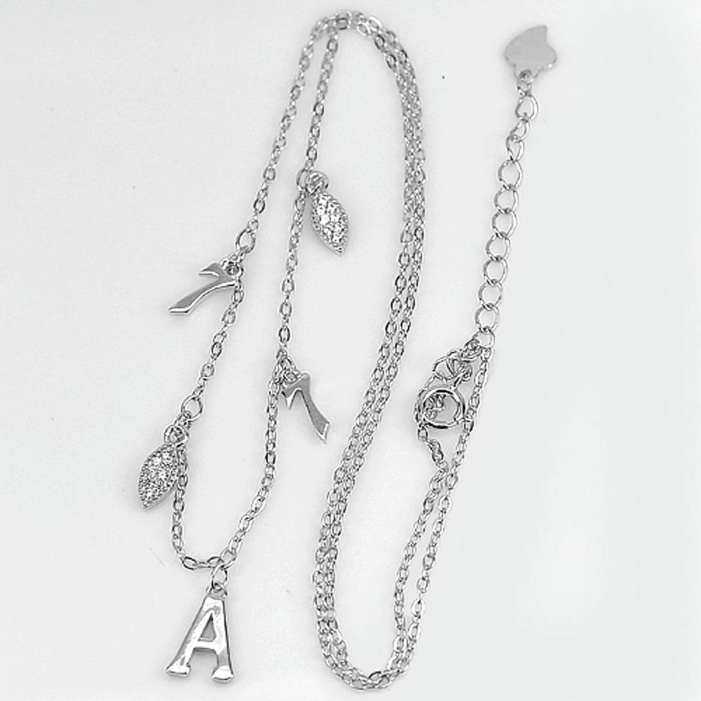 925 Sterling Silver Necklace Length 16 Inch. Letter A Design with White CZ (1 of 3)