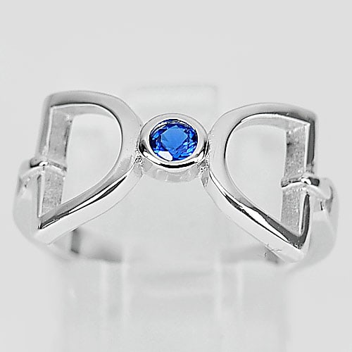 925 Sterling Silver Ring Jewelry with Round Shape Blue CZ Nice Design Size 7 (1 of 3)