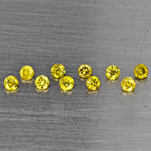 Natural Yellow Diamond 0.20 Ct. 10 Pcs Round Diamond Cut 1.8 Mm. From Belgium: Product ID: 802104562 Product Name: Natural Enhanced Diamond Weight: 0.20 CT. Size: 1.8 x 1.8 x 1.2 MM. Shape: Round Diamond Cut Color: Yellow Clarity:SI1 Luster: Scintillating Gems Origin: Belgium Tr