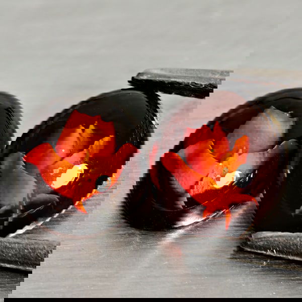 Natural Amber 0.81 Ct. 2 Pcs Flower Carving In Oval Cabochon 7.8 x 6.4 Mm Gemstone From Poland (1 of 3)