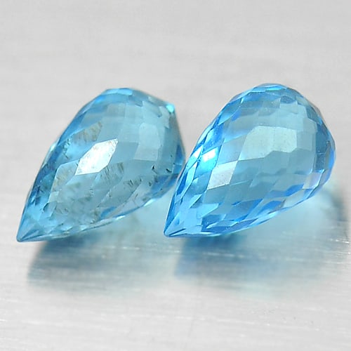Natural Blue Topaz 1.93 Ct. Pair Briolette Shape 6.6 x 4.3 Mm. Gemstones From Brazil (1 of 3)