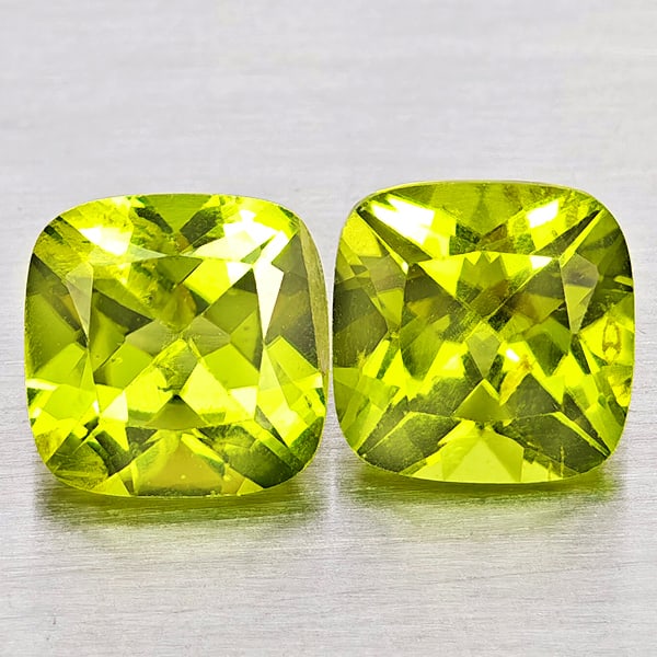 Natural Green Peridot 2.15 Ct. 2Pcs Cushion Shape 6 Mm Gemstones From Pakistan (1 of 3)