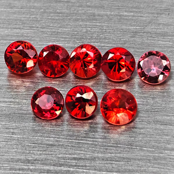 Natural Orangish Red Songea Sapphire 1.47 Ct. 8 Pcs Round Diamond Cut 3 Mm Gemstones From Tanzania (1 of 3)