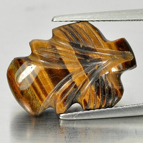 Natural Golden Tiger Eye 13.41 Ct. Carving Leaves Shape 20 x 13.8 Mm Gemstone from Thailand (1 of 3)