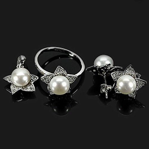 Natural White Pearl 925 Sterling Silver Jewelry Sets Pendant Earrings Ring Size 8: Product ID: 207100183 Product Type: 925 Sterling Silver Fine Jewelry Jewelry Weight: 12.06 Grams. Ring Size: 8 Resizable(Fee) Gemstones Color: White Metal: Solid Silver 92.5%. Gemstone Detail: