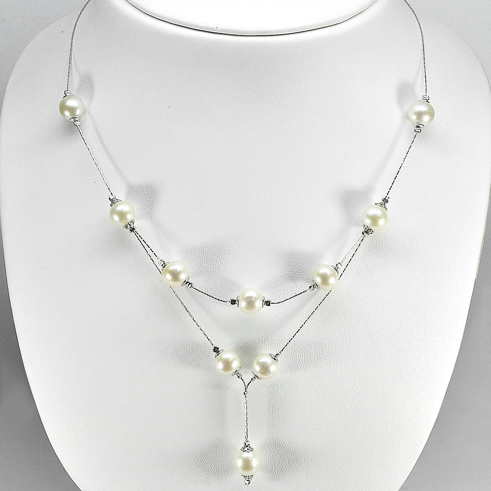 Natural White Pearl 925 Sterling Silver Necklace Jewelry Length 21 Inch. 12.61 G. (1 of 3)