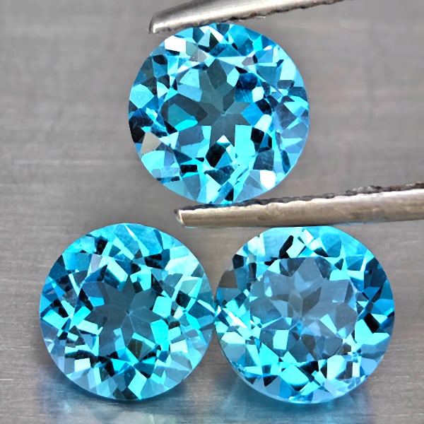 Natural Swiss Blue Topaz 4.92 Ct. 3 Pcs Round Shape 7.3 Mm Gemstone from Brazil (1 of 3)