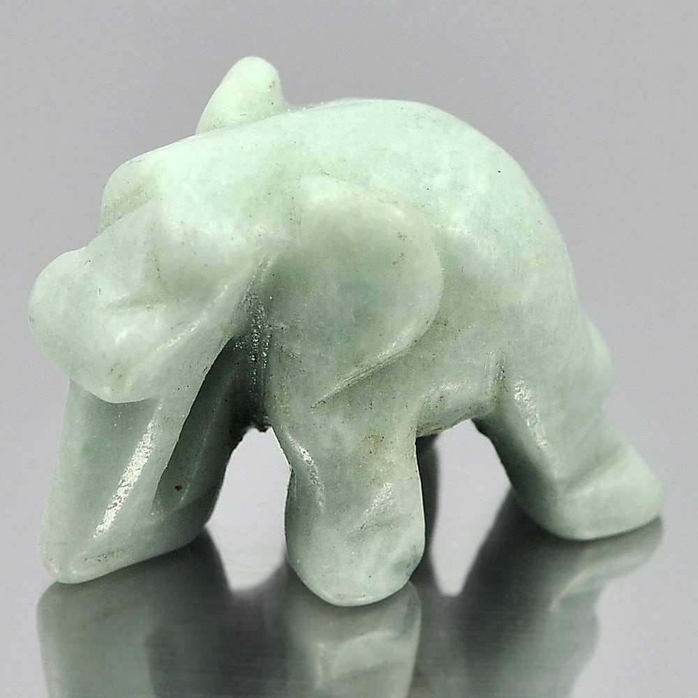 Natural Green Jade 51.86 Ct. Elephant Carving Shape 25 x 18 Mm Gemstone from Thailand - 2