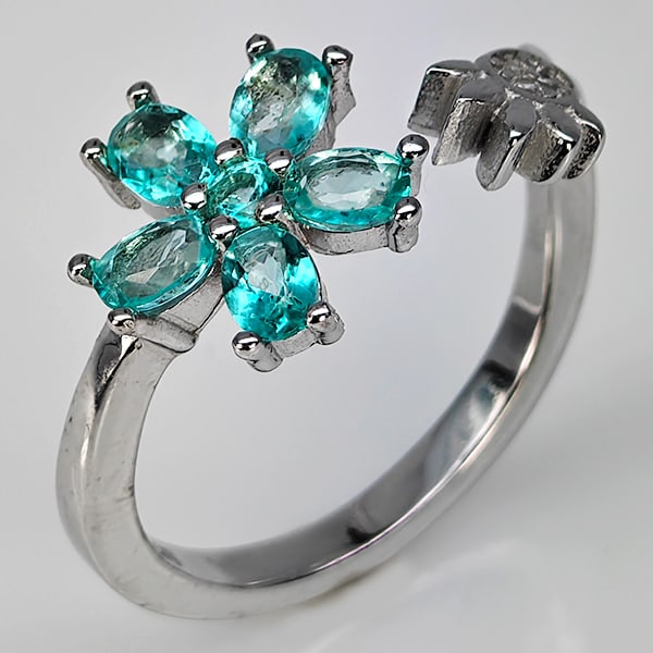 Natural Paraiba Color Topaz 925 Sterling Silver Ring Jewelry 3.05 Grams Size 8 (1 of 3)