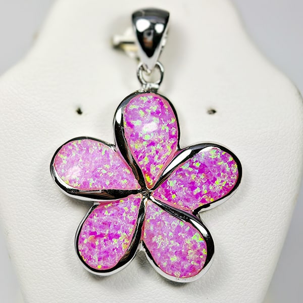 925 Sterling Silver Pendant Jewelry 10.05 Grams With Multi Color Pink Created Opal (1 of 3)