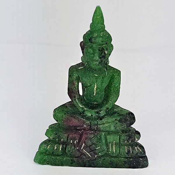 Natural Red Green Ruby in Zoisite 65.56 Ct. Buddha Carving Shape 43 x 30 Mm Gemstone From Madagascar: Product ID: 805935834 Product Name: Natural Zoisite Carving Weight: 65.56 CT. Size: 43 x 30 x 11.8 MM. Shape: Carving shape Color: Red Green Clarity:Opaque Luster: Good Gems Origin: Madagascar Treatme
