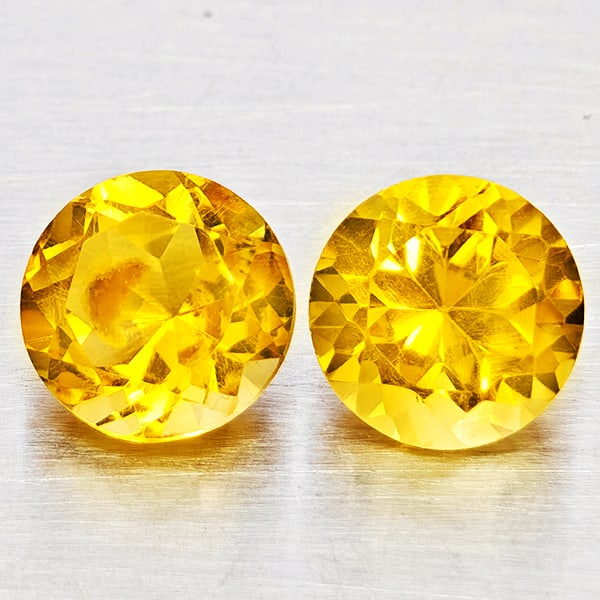 Natural Yellow Citrine 2.16 Ct. 2 Pcs Round Shape 7 Mm Gemstones From Brazil (1 of 3)