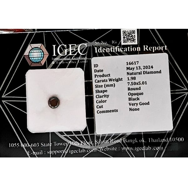 Certified Natural Black Diamond 1.98 Ct. Round Brilliant Cut 7.50 x 5.01 Mm from Belgium (1 of 3)
