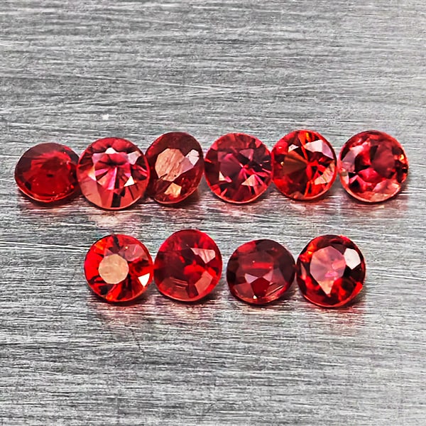 Natural Orangish Red Songea Sapphire 0.60 Ct. 10 Pcs Round Diamond Cut 2 Mm Gemstones From Tanzania (1 of 3)