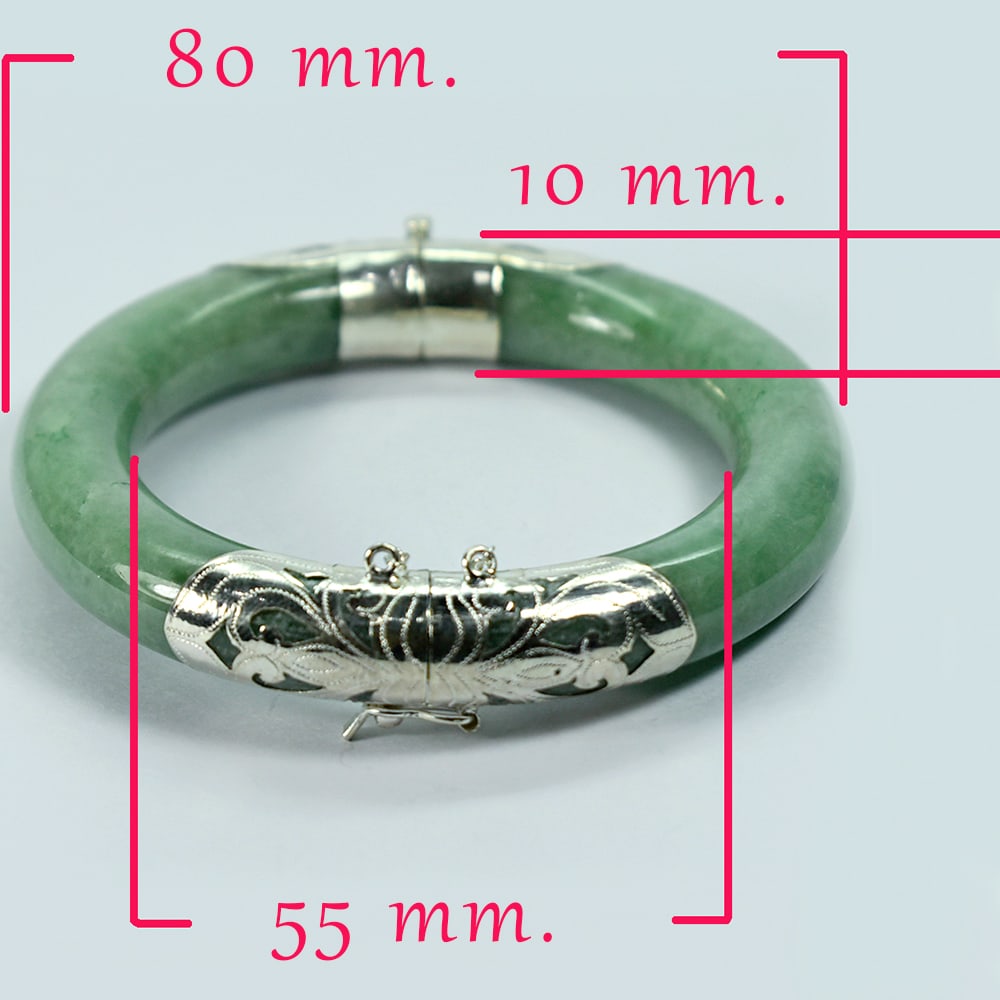 Natural Green Jade Bangle 384.98 Ct. Diameter 55 Mm. With Silver Jewelry (1 of 3)